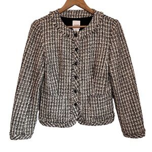 Vintage Kate Hill Tweed Button Front Jacket Black Cream